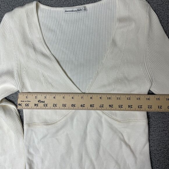 Abercrombie & Fitch off white Knit Ribbed Bodysuit Size L Long Sleeve V-Neck - Picture 4 of 8